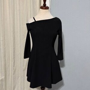 New POPJULI Black One Shoulder Long Sleeve Fit Flare Gothic Zip Dress Women L